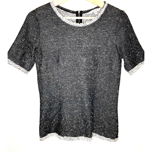 Cabi Tweed Knit Top Womens Small S CAbi #542 Black Gray Coco Shell Back Zipper - Picture 5 of 11